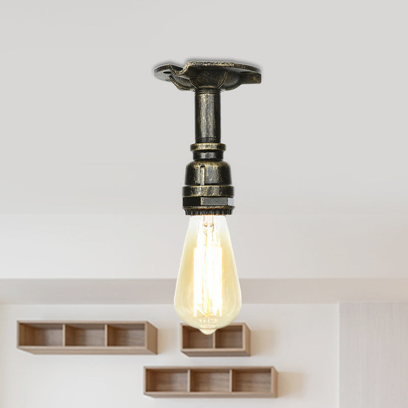 Bronze Water Pipe Ceiling Light - Antique Semi-Flush Mount with 1 Bulb