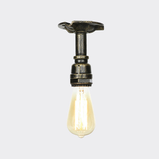 Bronze Water Pipe Ceiling Light - Antique Semi-Flush Mount with 1 Bulb