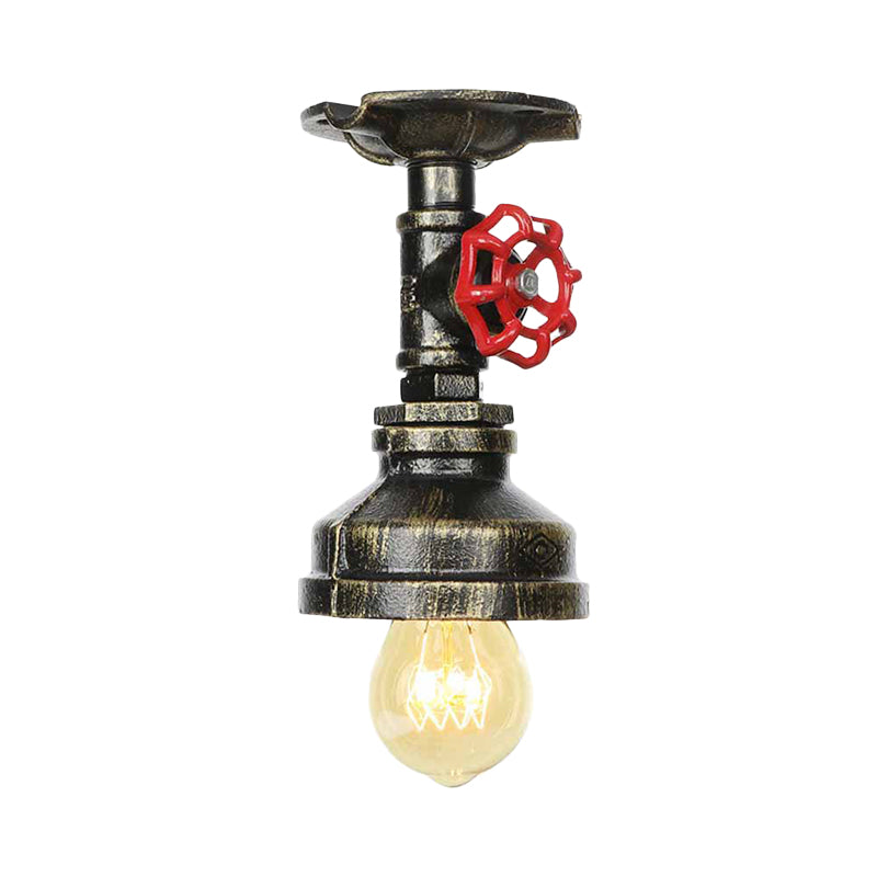 Bronze Water Pipe Ceiling Light - Antique Semi-Flush Mount With 1 Bulb