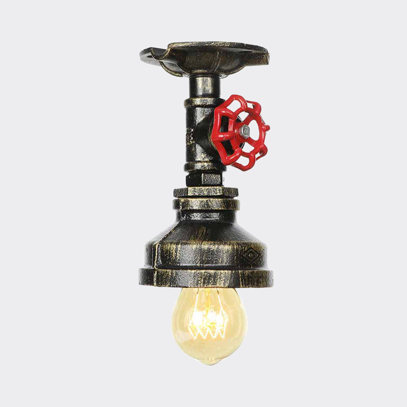 Bronze Water Pipe Ceiling Light - Antique Semi-Flush Mount with 1 Bulb