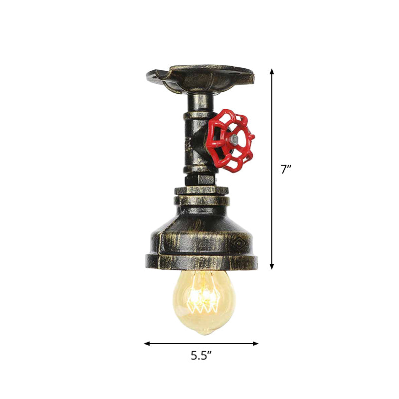 Bronze Water Pipe Ceiling Light - Antique Semi-Flush Mount with 1 Bulb