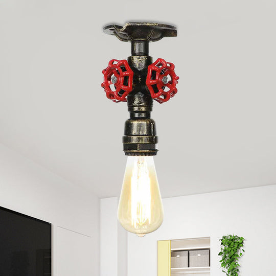 Bronze Water Pipe Ceiling Light - Antique Semi-Flush Mount With 1 Bulb / D