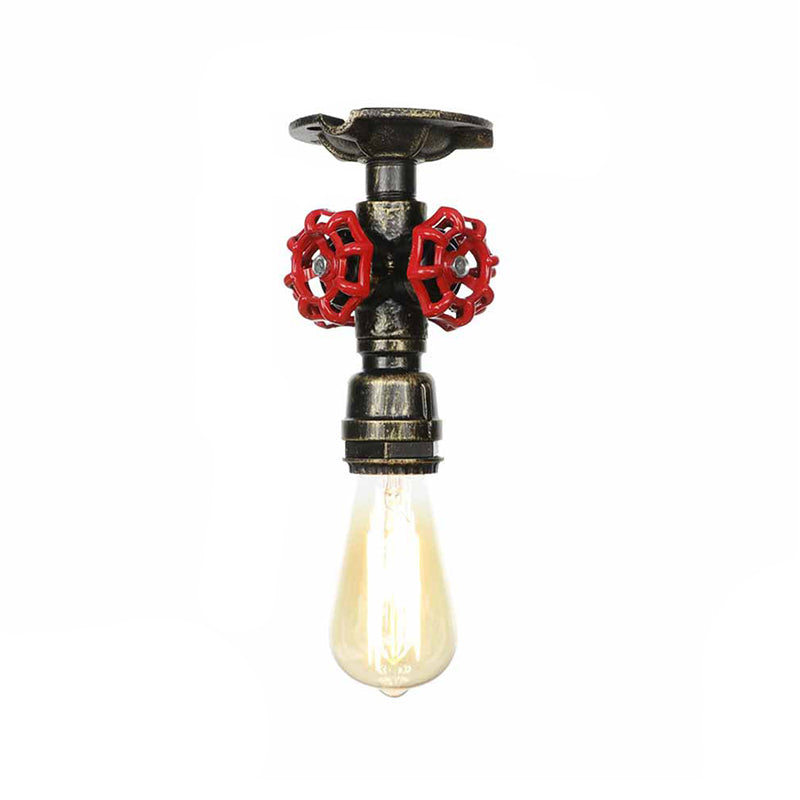 Bronze Water Pipe Ceiling Light - Antique Semi-Flush Mount with 1 Bulb