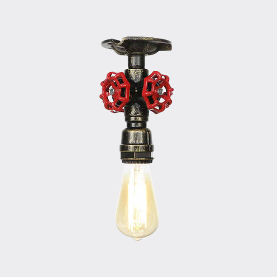 Bronze Water Pipe Ceiling Light - Antique Semi-Flush Mount with 1 Bulb