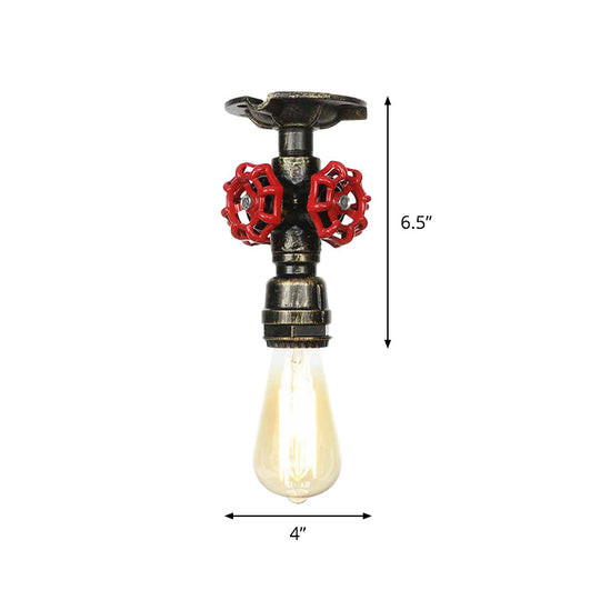 Bronze Water Pipe Ceiling Light - Antique Semi-Flush Mount with 1 Bulb