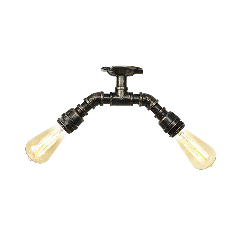 Bronze Industrial Semi Flush Light Fixture with Bare Bulb Design