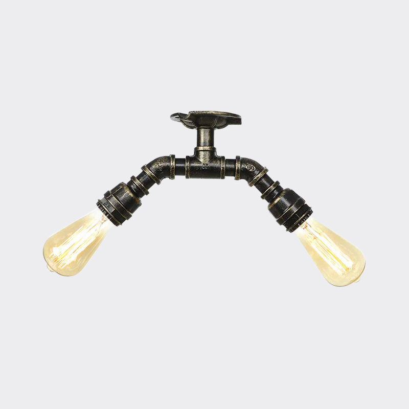 Bronze Industrial Semi Flush Light Fixture with Bare Bulb Design