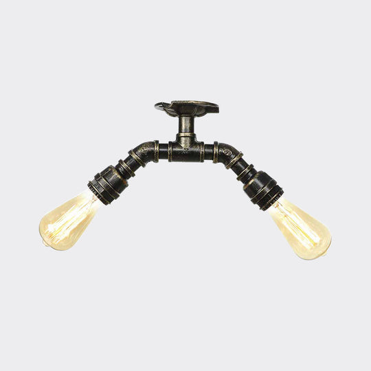 Bronze Industrial Semi Flush Light Fixture with Bare Bulb Design