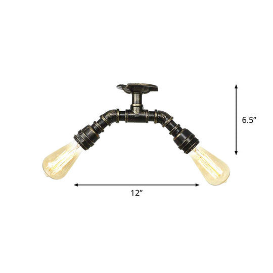 Bronze Industrial Semi Flush Light Fixture with Bare Bulb Design