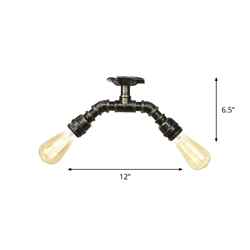 Bronze Industrial Semi Flush Light Fixture With Bare Bulb Design