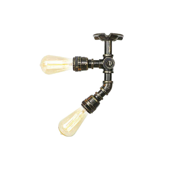 Bronze Industrial Semi Flush Light Fixture with Bare Bulb Design