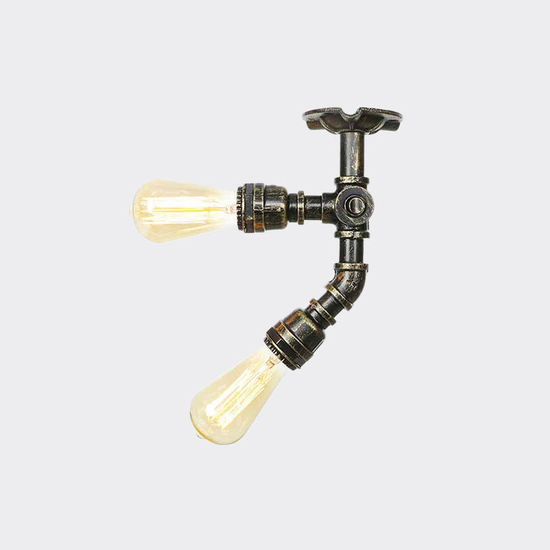 Bronze Industrial Semi Flush Light Fixture with Bare Bulb Design