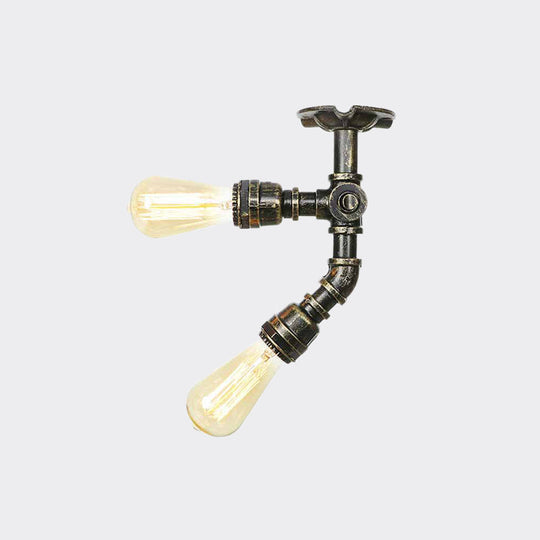 Bronze Industrial Semi Flush Light Fixture With Bare Bulb Design