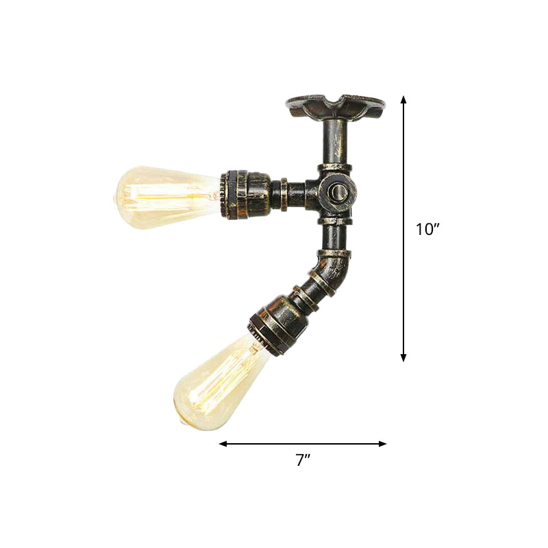 Bronze Industrial Semi Flush Light Fixture with Bare Bulb Design