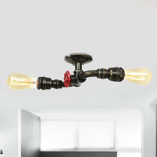 Bronze Industrial Semi Flush Light Fixture with Bare Bulb Design