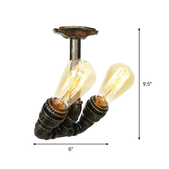 Bronze Industrial Semi Flush Light Fixture with Bare Bulb Design