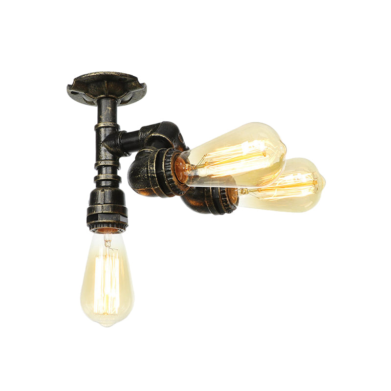 Semi Flush Mount Industrial Bare Bulb Ceiling Lighting in Bronze (3/4-Light Iron Flush)