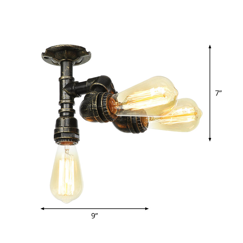 Semi Flush Mount Industrial Bare Bulb Ceiling Lighting in Bronze (3/4-Light Iron Flush)