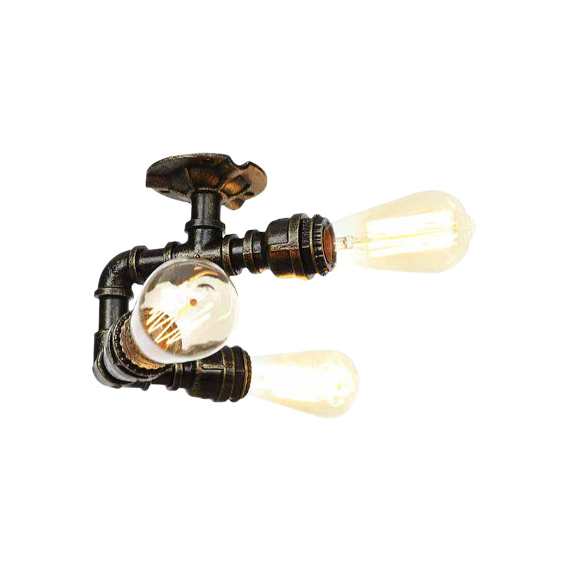 Semi Flush Mount Industrial Bare Bulb Ceiling Lighting in Bronze (3/4-Light Iron Flush)