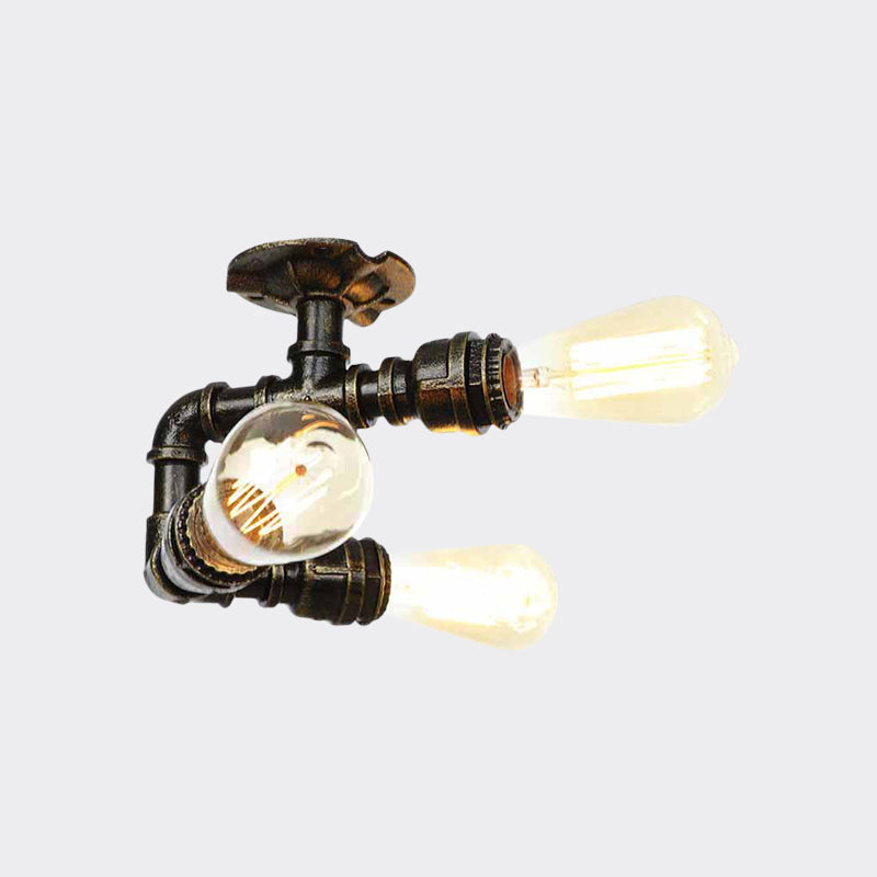 Semi Flush Mount Industrial Bare Bulb Ceiling Lighting in Bronze (3/4-Light Iron Flush)