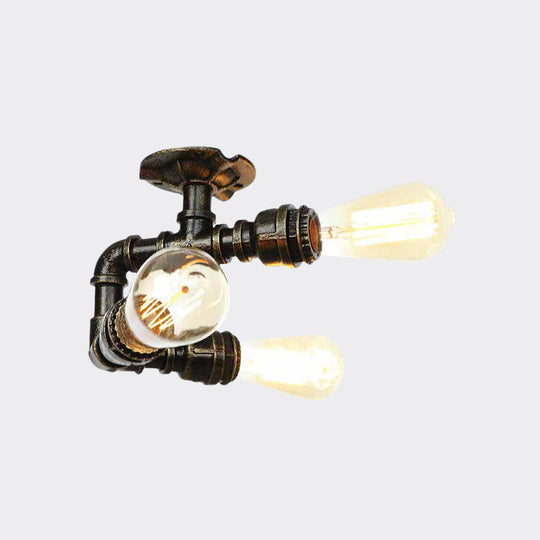 Semi Flush Mount Industrial Bare Bulb Ceiling Lighting In Bronze (3/4-Light Iron Flush)