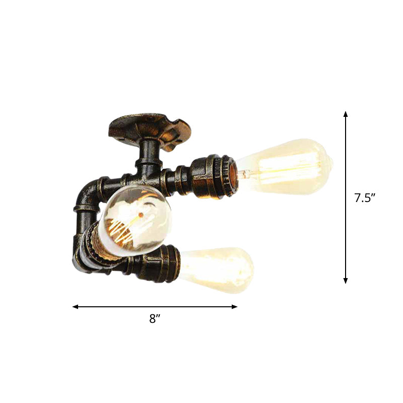 Semi Flush Mount Industrial Bare Bulb Ceiling Lighting in Bronze (3/4-Light Iron Flush)