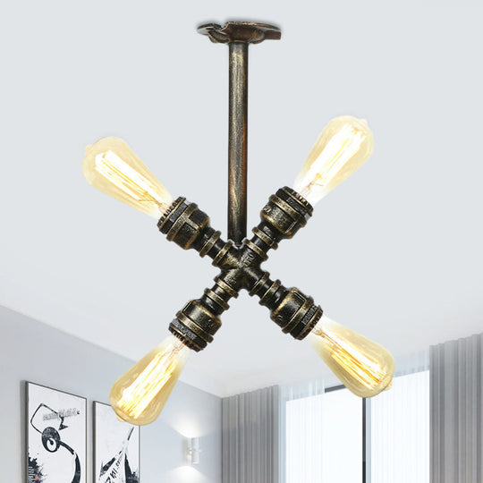 Semi Flush Mount Industrial Bare Bulb Ceiling Lighting in Bronze (3/4-Light Iron Flush)