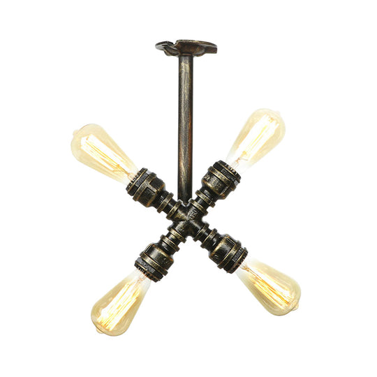 Semi Flush Mount Industrial Bare Bulb Ceiling Lighting in Bronze (3/4-Light Iron Flush)