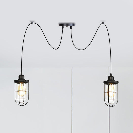 Industrial Black Caged Multi-Bulb Ceiling Light with Clear Glass - Perfect for Restaurants and Swag Décor