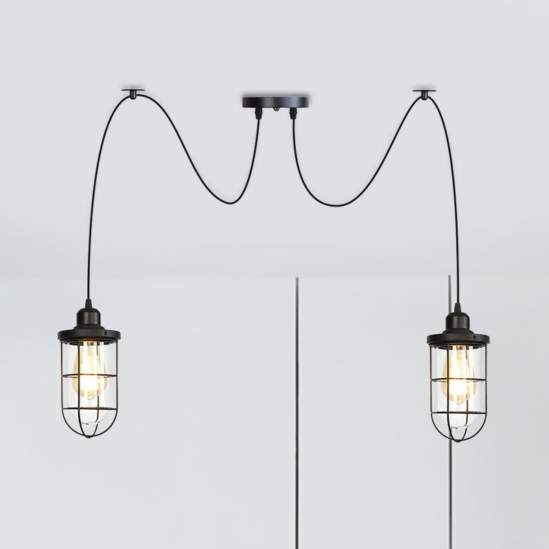 Industrial Black Caged Multi Ceiling Light - Clear Glass 2/3/6-Bulb Ideal For Restaurants Swag