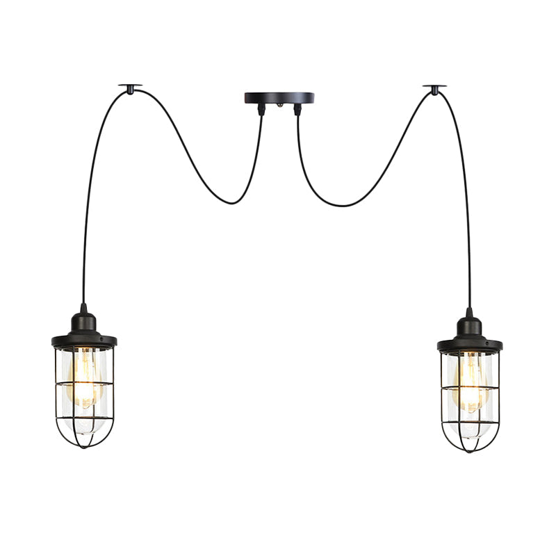 Industrial Black Caged Multi Ceiling Light - Clear Glass 2/3/6-Bulb Ideal For Restaurants Swag