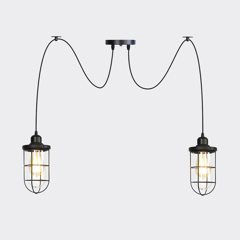 Industrial Black Caged Multi Ceiling Light - Clear Glass 2/3/6-Bulb Ideal For Restaurants Swag