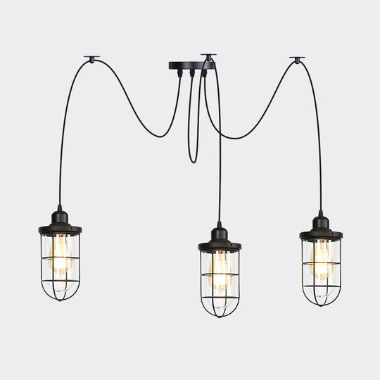 Industrial Black Caged Multi-Bulb Ceiling Light with Clear Glass - Perfect for Restaurants and Swag Décor