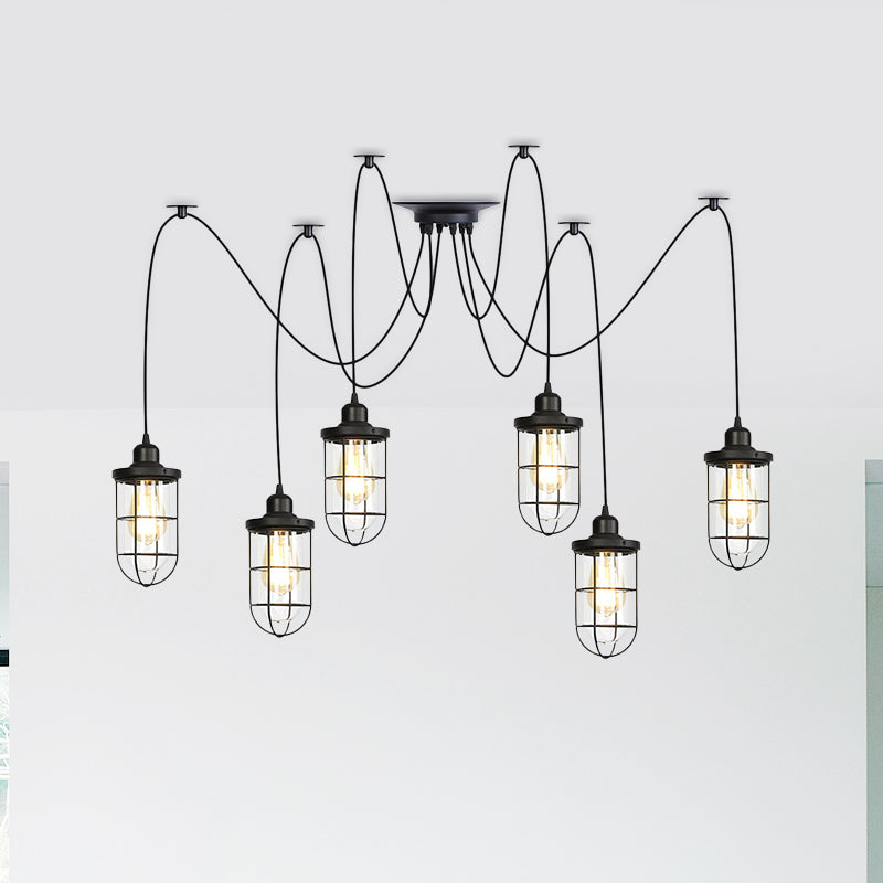 Industrial Black Caged Multi Ceiling Light - Clear Glass 2/3/6-Bulb Ideal For Restaurants Swag