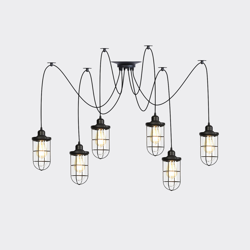 Industrial Black Caged Multi-Bulb Ceiling Light with Clear Glass - Perfect for Restaurants and Swag Décor