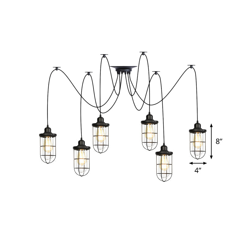 Industrial Black Caged Multi-Bulb Ceiling Light with Clear Glass - Perfect for Restaurants and Swag Décor