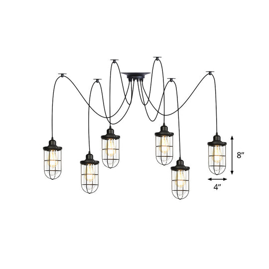 Industrial Black Caged Multi Ceiling Light - Clear Glass 2/3/6-Bulb Ideal For Restaurants Swag