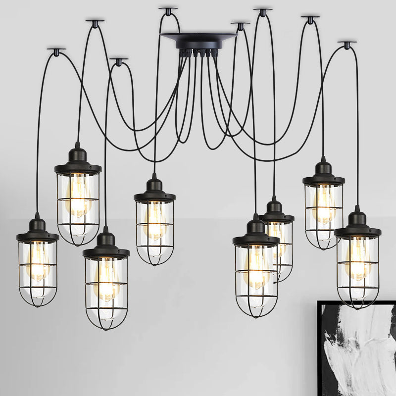 Industrial Black Caged Multi-Bulb Ceiling Light with Clear Glass - Perfect for Restaurants and Swag Décor