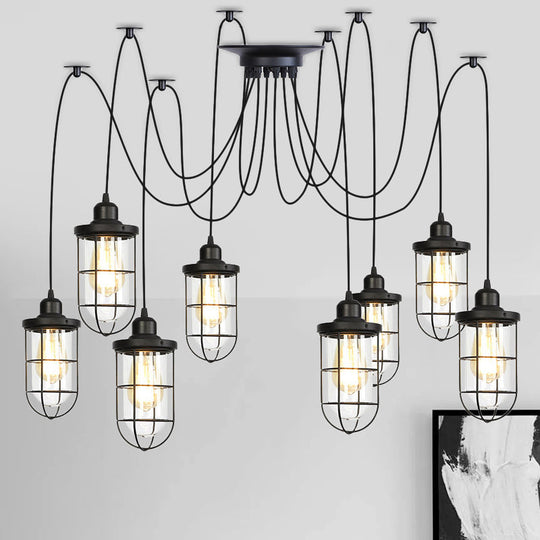 Industrial Black Caged Multi Ceiling Light - Clear Glass 2/3/6-Bulb Ideal For Restaurants Swag