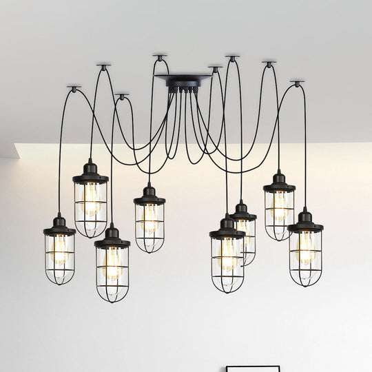 Industrial Black Caged Multi-Bulb Ceiling Light with Clear Glass - Perfect for Restaurants and Swag Décor