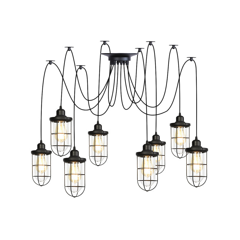 Industrial Black Caged Multi Ceiling Light - Clear Glass 2/3/6-Bulb Ideal For Restaurants Swag