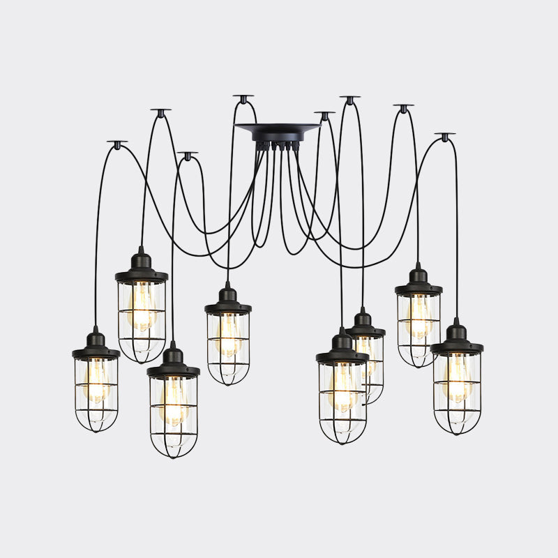 Industrial Black Caged Multi Ceiling Light - Clear Glass 2/3/6-Bulb Ideal For Restaurants Swag