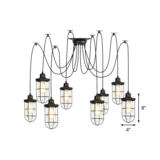 Industrial Black Caged Multi Ceiling Light - Clear Glass 2/3/6-Bulb Ideal For Restaurants Swag