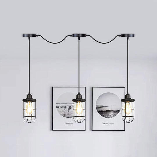 Minimalist Black Multi Light Chandelier with Clear Glass Cage - Farmhouse Tandem Ceiling Lamp