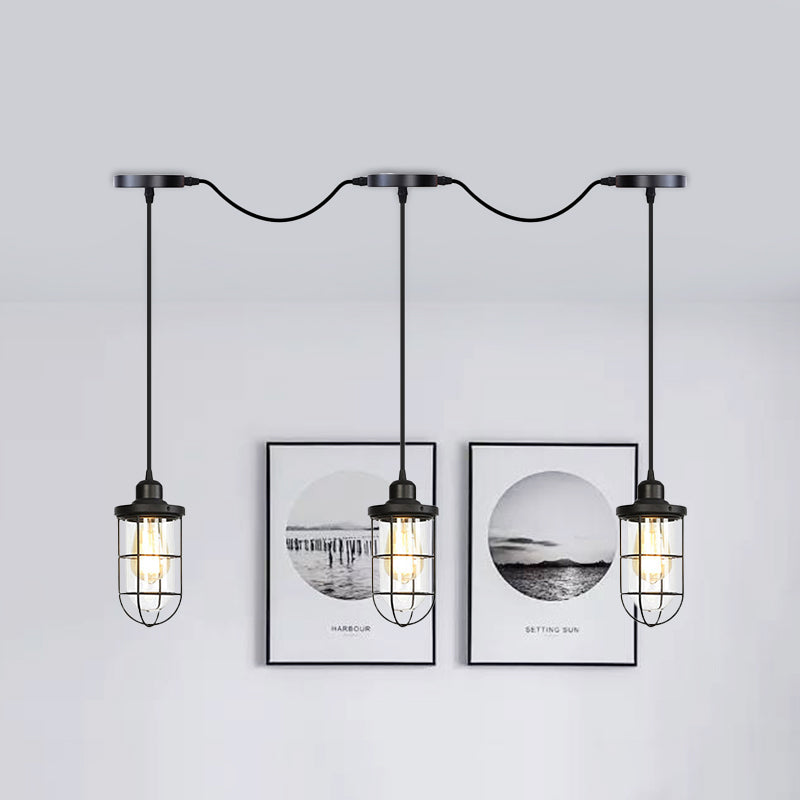 Black Multi-Light Chandelier | Farmhouse Style Clear Glass Cage Tandem Ceiling Lamp 3 /