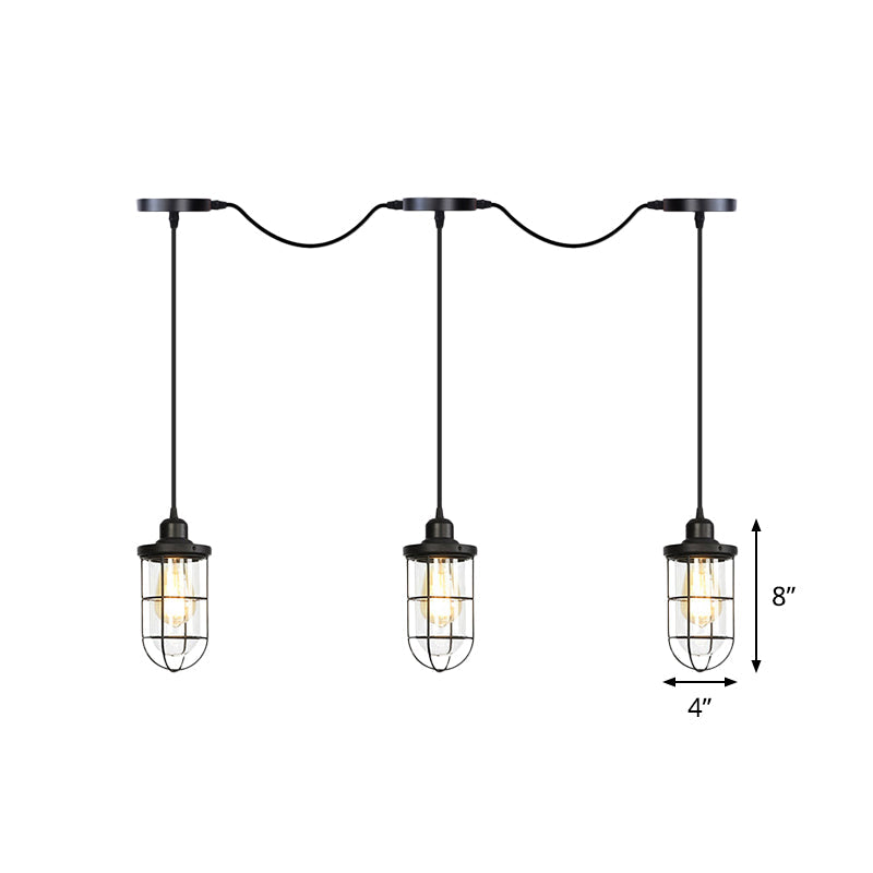 Minimalist Black Multi Light Chandelier with Clear Glass Cage - Farmhouse Tandem Ceiling Lamp