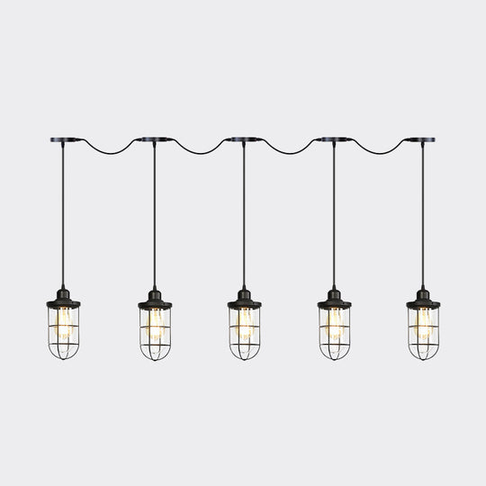 Black Multi-Light Chandelier | Farmhouse Style Clear Glass Cage Tandem Ceiling Lamp