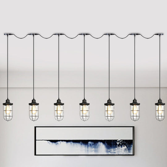 Minimalist Black Multi Light Chandelier with Clear Glass Cage - Farmhouse Tandem Ceiling Lamp