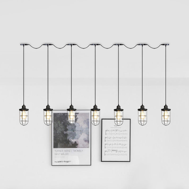 Minimalist Black Multi Light Chandelier with Clear Glass Cage - Farmhouse Tandem Ceiling Lamp