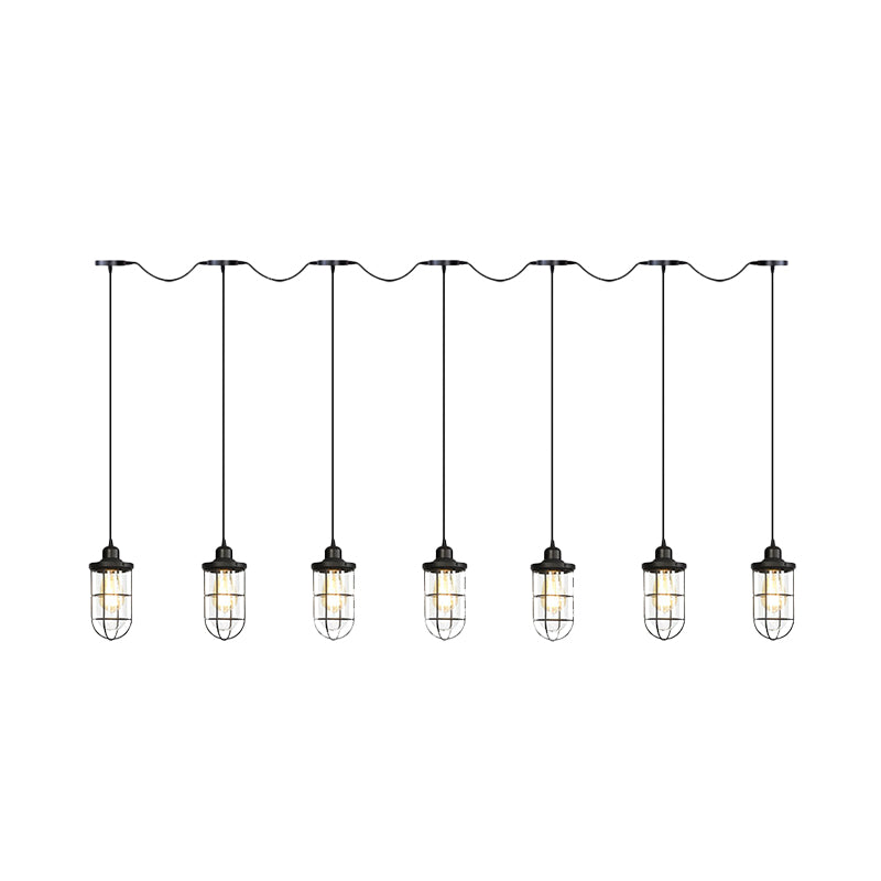 Black Multi-Light Chandelier | Farmhouse Style Clear Glass Cage Tandem Ceiling Lamp